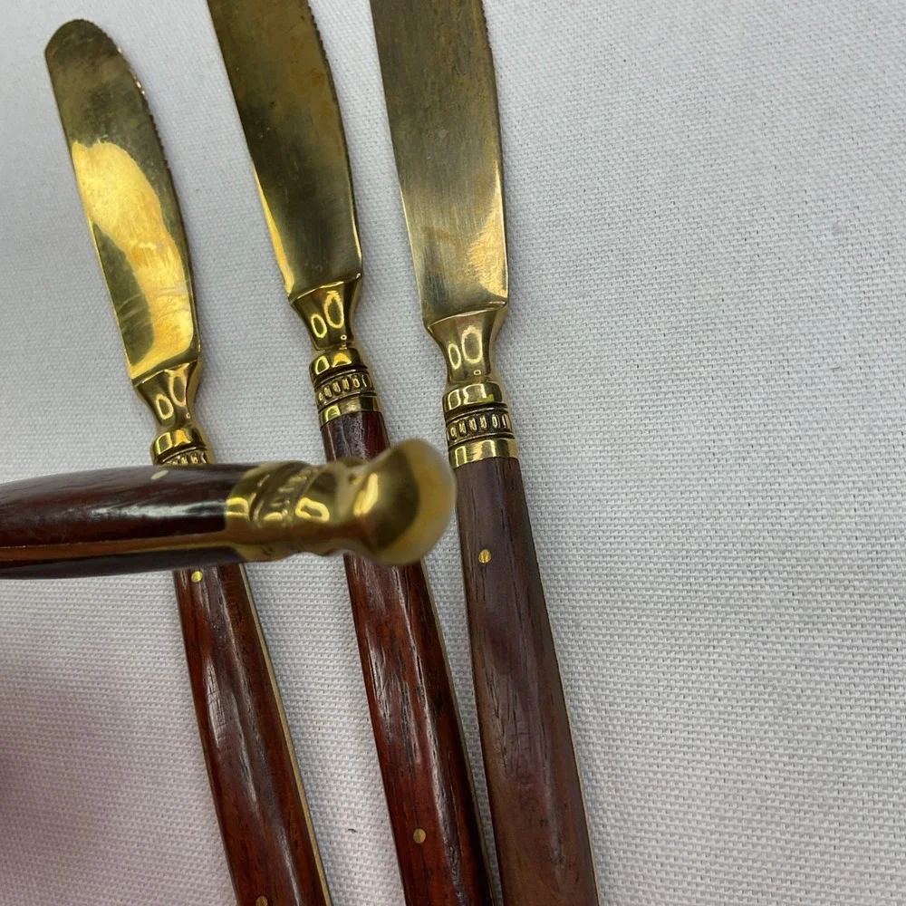 Pottery Barn Rosewood Knives Golden Bronze Flatware Cutting Dinner 4 Pcs